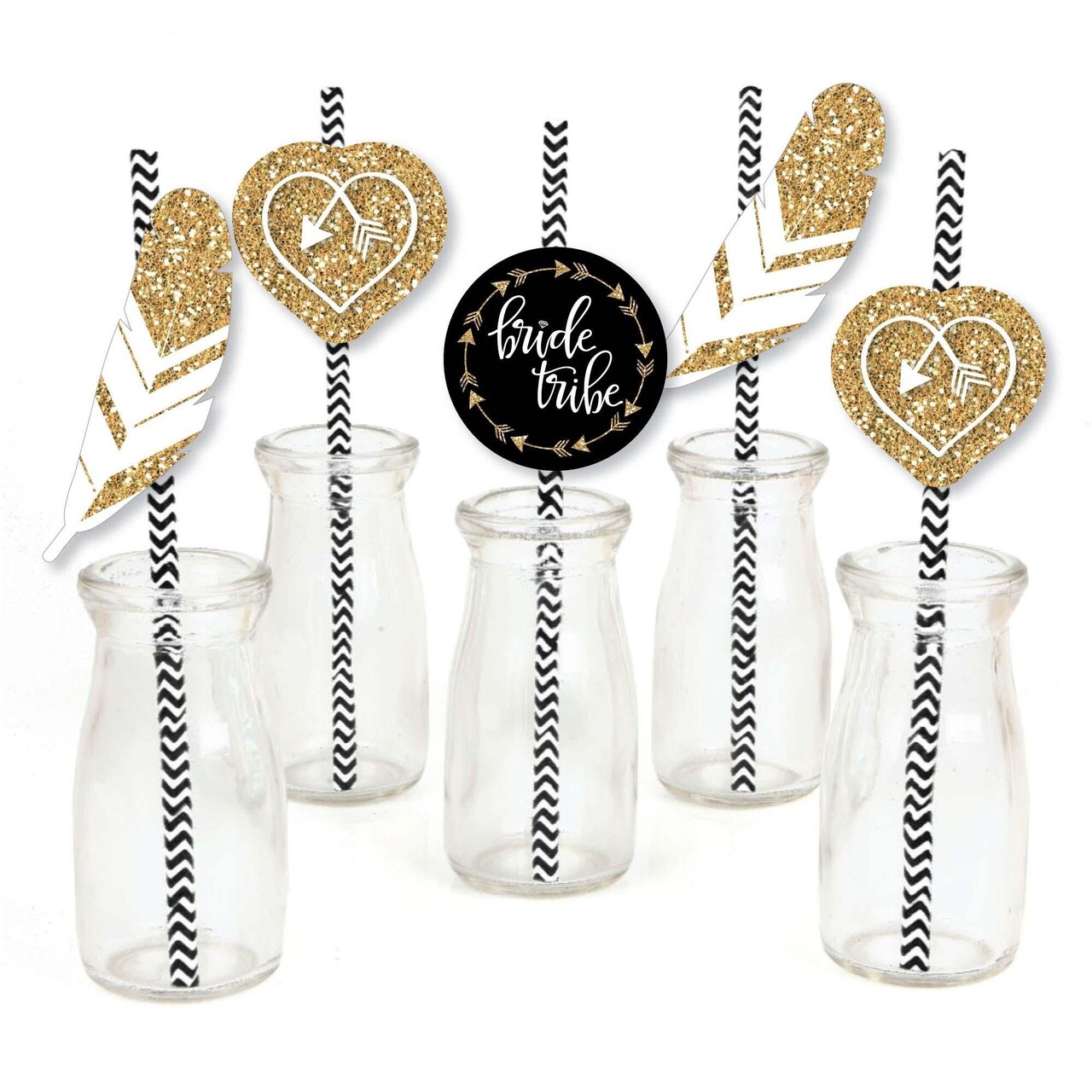 Big Dot of Happiness "Bride Tribe" Paper Straw Decor - Bridal Shower & Bachelorette Party Striped Decorative Straws - Set of 24